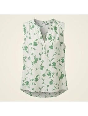 Monday Fun Women's Sleeveless M Medium Green White Floral V-Neck Blouse Casual